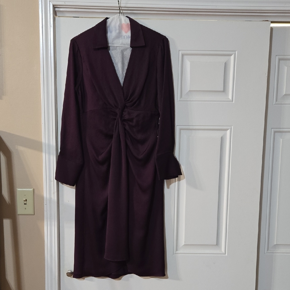 DKNY Deep Purple Dress With Ruched Front Detail. Size 6